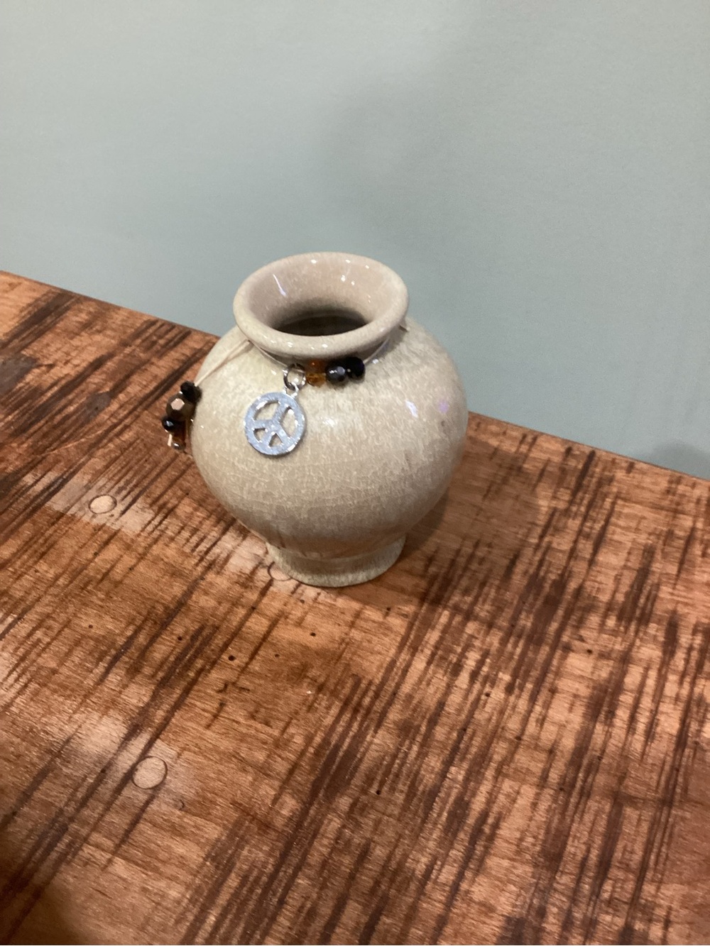 Ceramic Beige Decorative Small Vase with Bead Charm